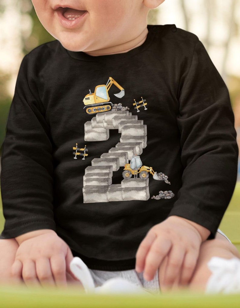 Mikalino Baby / Kinder Longsleeve mit Spruch 2 Bagger Geburtstag Langarm Shirt für Jungen und Mädchen Geschenkidee Bild 1