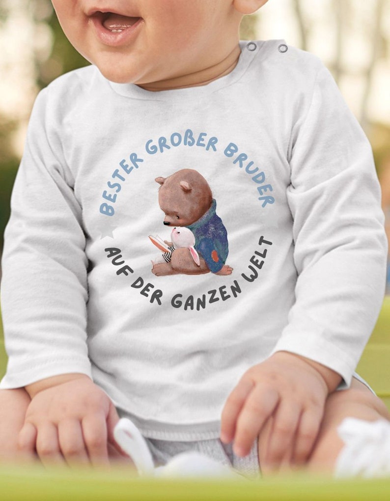 Mikalino Baby / Kinder Longsleeve mit Spruch für Jungen Mädchen Unisex langarm Bester großer Bruder auf der ganzen Welt handbedruckt Bild 7