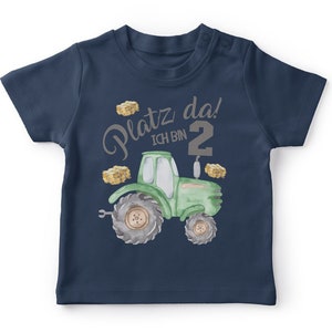 Mikalino Baby / Kinder T-Shirt mit Spruch Ich bin 2 Traktor Kurzarm Shirt für Jungen und Mädchen Geschenkidee navy