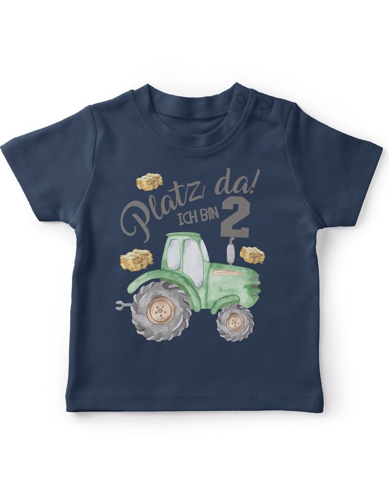 Mikalino Baby / Kinder T-Shirt mit Spruch Ich bin 2 Traktor Kurzarm Shirt für Jungen und Mädchen Geschenkidee navy