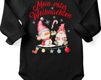 Mikalino Babybody mit Spruch für Jungen Mädchen Unisex Langarm Mein erstes Weihnachten | handbedruckt in Deutschland