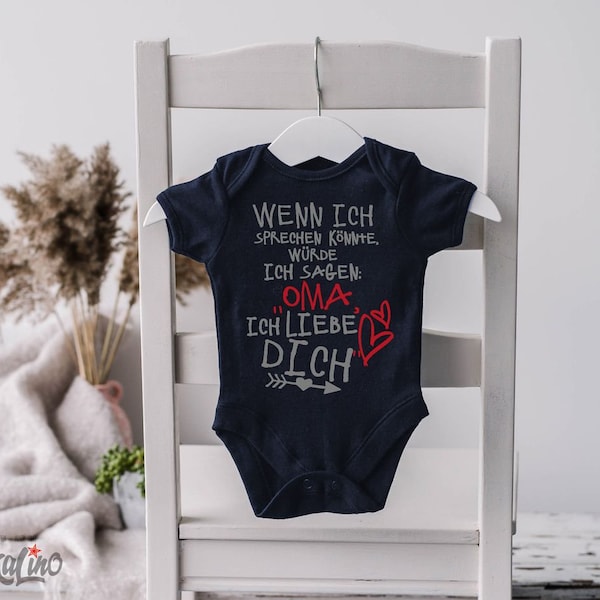 Mikalino Babybody mit Spruch für Jungen Mädchen Unisex kurzarm Wenn ich sprechen könnte würde ich sagen - Oma ich liebe Dich | handbedruckt