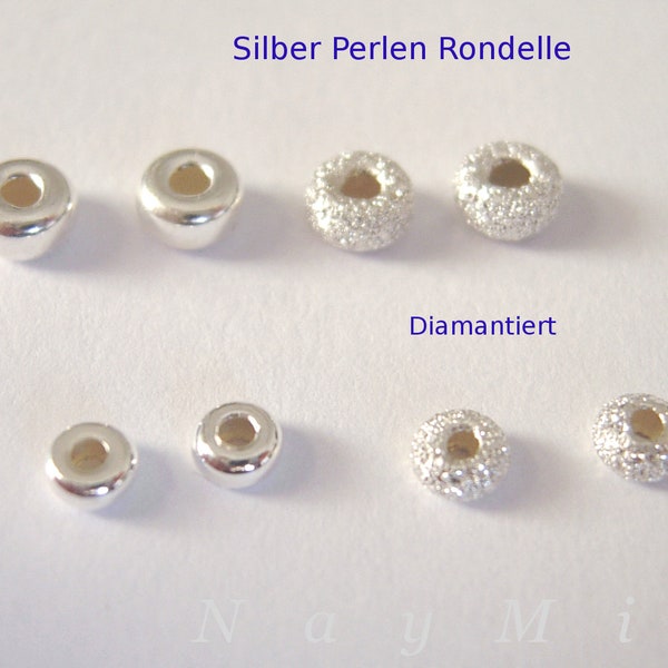 Silber Rondelle 925er Sterlingsilber Perlen mini Zwischenteile - 3mm/4mm - glatt/Diamantiert - Große Auswahl