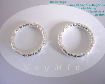 Facettierte Binderinge aus 925er Sterlingsilber geschlossene Verbinder Ringe - Silber/vergoldet - 15mm/ 21mm/ 24mm - 1 Stück