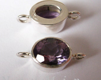 Facettierte Amethyst mit 925er Sterlingsilber Fassung Verbinder mit 2 Ösen Quadrat/ Oval - 1 Stück