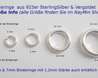 Binderinge aus 925er Sterlingsilber geschlossene Verbinder Ringe - Silber/vergoldet - 4mm/ 5mm/ 6mm/ 7mm/ 8mm / 10mm/12mm