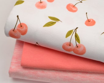 Fabric package Jersey Cherries Unijersey peach mottled Jersey fabric Cuffs fabric Children's fabric