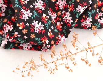Viscose fabric by the meter flowers black red white viscose fabric