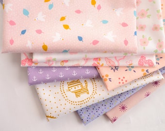Fabric package: 8 colorful cotton fabrics for patchwork quilt, fabric remnants package half fabric width children's fabrics