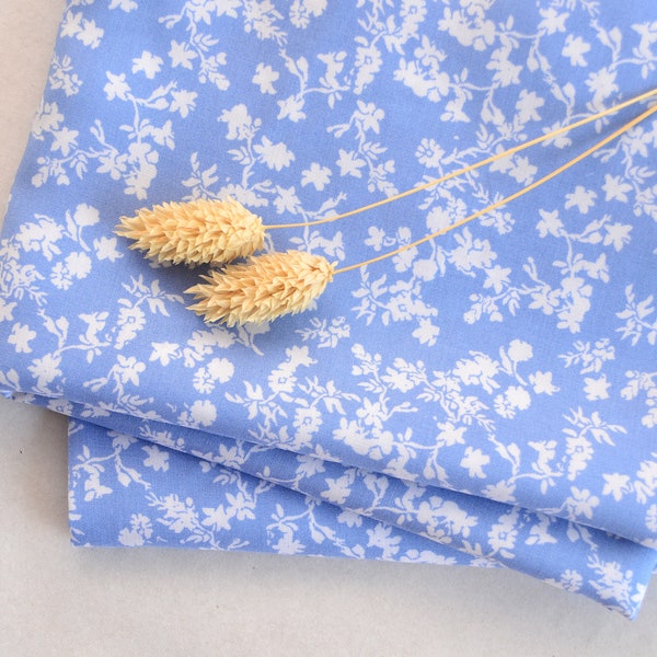 Viscose cotton fabric by the meter light blue floral woven fabric viscose fabric
