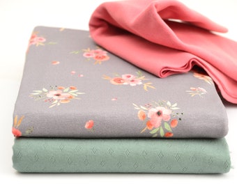 Fabric package jersey watercolor flowers pointelle fabric jersey fabric fabrics + cuffs