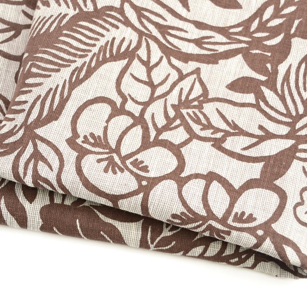 Linen fabric flowers brown beige by the meter