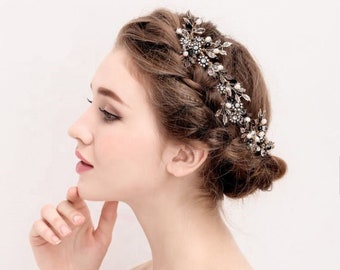 Bridal hair jewelry, hair comb, bridal hair comb, antique, pearl, black, bronze color, rustic