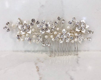 Elegant Silver or Gold Floral Bridal Hair Comb | Headpiece | Wedding | Rhinestone | Rhinestone| Bridal Accessory | Bridal Jewelry