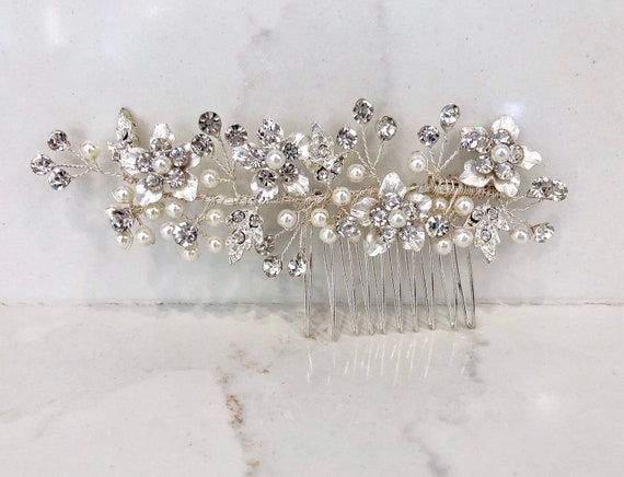 Elegant Silver or Gold Floral Bridal Hair Comb | Headpiece  display picture 2