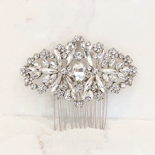 Classic silver rhinestone hair comb | bridal hair comb | wedding hair accessories | bridal headpiece | bridal jewelry | barrette | clip