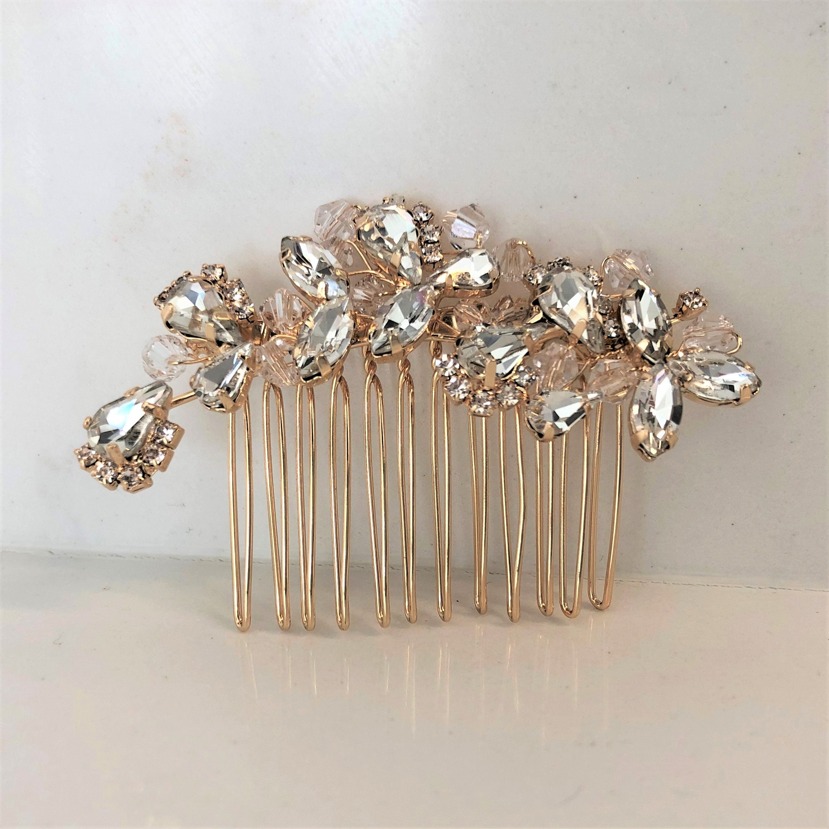 Classic gold or silver or rose gold rhinestone hair comb | Etsy