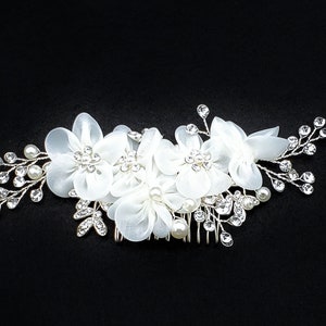 Silver rhinestone & floral, pearl hair comb, bridal hair comb, hair jewelry, hair accessory