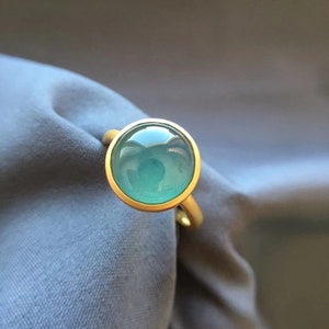 Highly-translucent Natural Blue Jadeite Ring 18K Yellow Gold & Certified Icy Blue-green Jadeite Ring