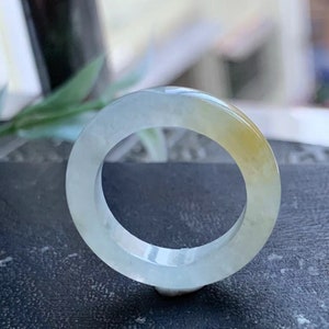 US 6 1/2  Natural Non-heated Icy Yellow Jadeite Jade Band Ring Certified Grade A Icy Yellow Jadeite Jade Band Ring缅甸黄翡指环