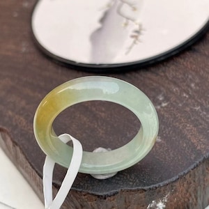 US 7 Natural Non-heated Yellow Jadeite Jade Band Ring Certified Grade A Myanmar Icy Yellow Jadeite Jade Band Ring