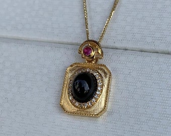 High Grade Type A Icy Black Jadeite Jade Necklace 18K Solid Yellow Gold Certified Grade A Icy Black Jadeite Jadeite Retro Necklace