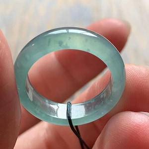 US7.25 Natural Guatemala Icy Blue Jadeite Jade Band Ring Certifed Grade A Icy Blue-Green Jadeite Jade Band Ring