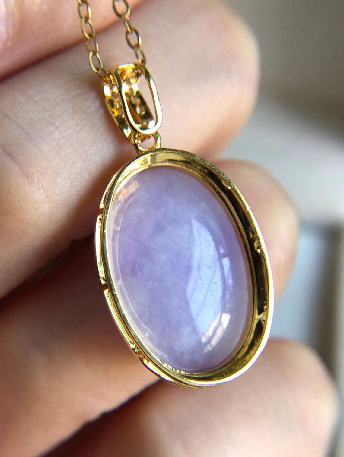Natural Lavender Jadeite Pendant 18k Gold & Violet Jadeite Etsy