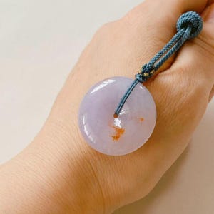 Natural Translucent Lavender Jadeite Jade Necklace Grade A Myanmar IcyLavender &  Sajin(Orange Floating) Jadeite Jade Lucky Buckle Pendant