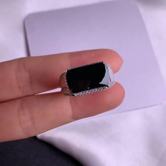 Highly-translucent Natural Black Jadeite Jade Ring 925 Sliver Certified  Grade A Myanmar Icy Black Jadeite Jade Saddle Cabochons Ring