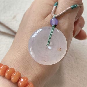 Natural Highly-translucent White Jadeite Jade Necklace Grade A Myanmar Old Pit Icy Sajin(Orange Floating) Jadeite Jade Lucky Buckle Pendant