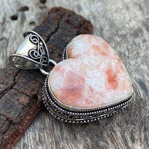 Heart Sunstone Pendant: Orange Gemstone, Brass Bezel Set