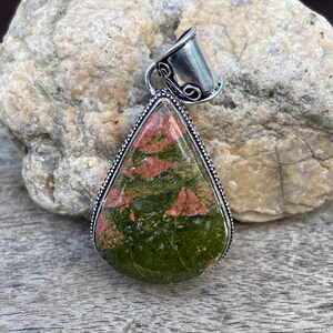 Sterling Silver Pear Gemstone Pendant: Green Bezel Set Dangle