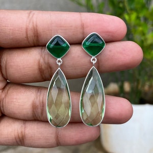 Boucles d&#39;oreilles en argent sterling améthyste et émeraude - Fait main