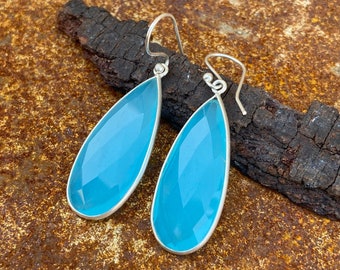 Latch Back Earring Natural Blue Chalcedony For Women 925 Sterling Silver Fashion Birthstone Jewellery Latch Back Earring Natural Blue Chalcedony For Women 925 Sterling Silver Fashion Birthstone Jewellery