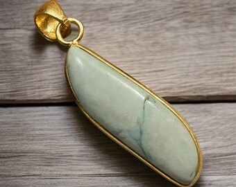 Handgemachter Larimar Anhänger: 18k Vergoldeter Sterling Silber Anhänger