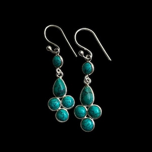 Turquoise Sterling Silver Hoop Earrings: Dangle Gemstone Charms