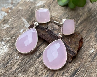 Pink Chalcedony Faceted Earrings Handmade Earrings Gift For Her 925 Sterling Silver Dangle And Drop Earrings Studs Earrings Simple Earrings