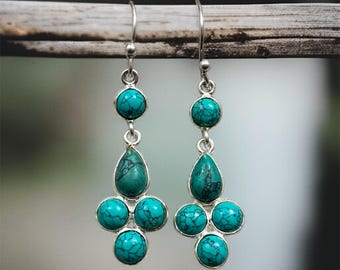 Orecchini a cerchio in argento sterling turchese: ciondoli pendenti con pietre preziose