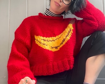 Chunky Knit Cropped Banana Jumper – Big Comfy Statement Sweater - Etsy