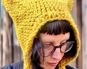 Chunky knit adult cat ear bonnet