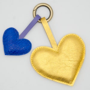 Natural leather key ring,leather heart,gold heart,gold leather