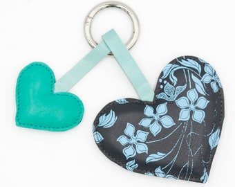 Leather key ring Heart Print