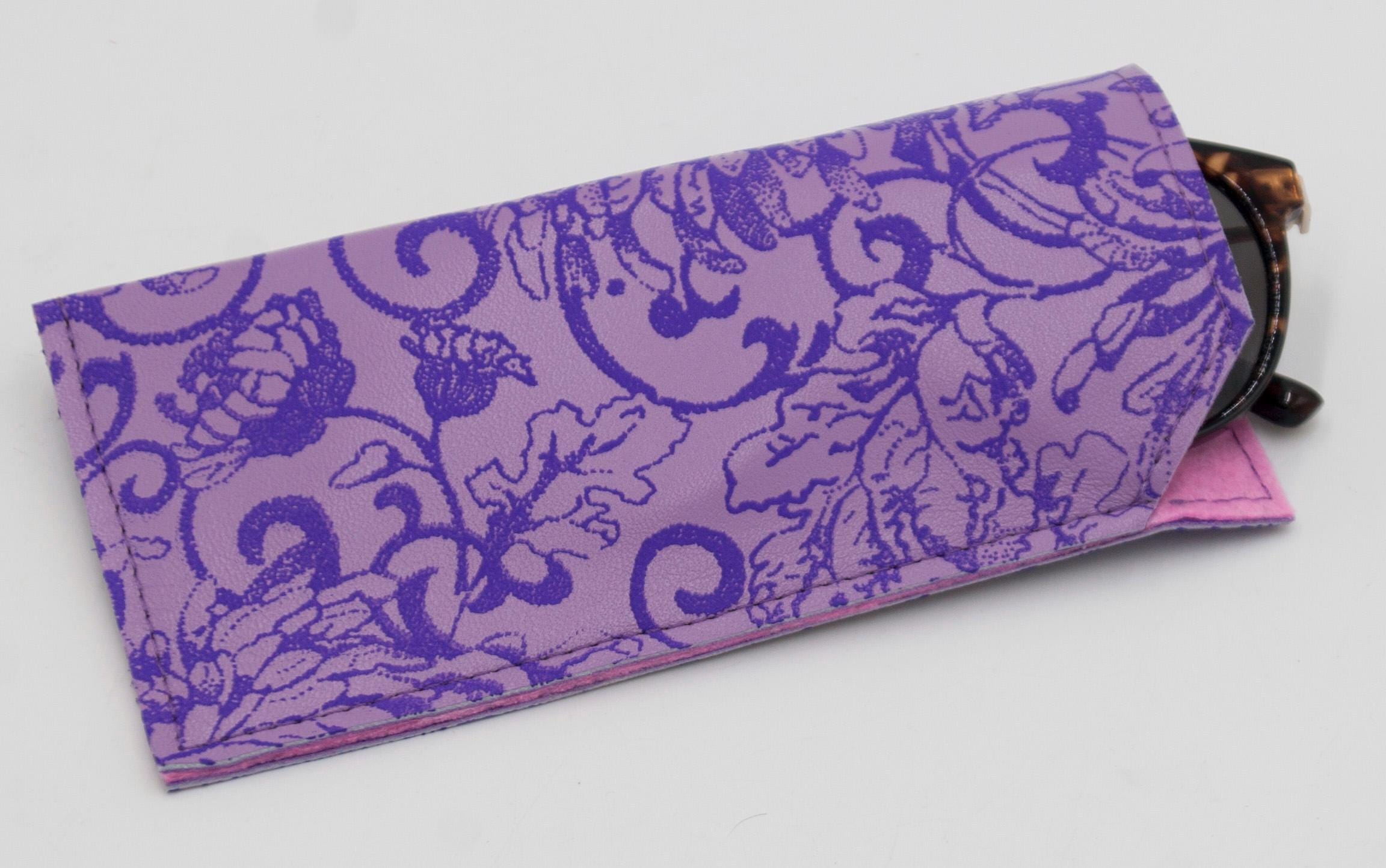 leather glasses case,genuine leather case,pink leather,printed glasses case,floral print,hand printed leather glasses case