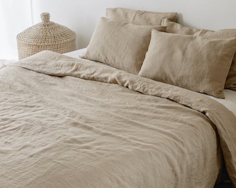 Natural Beige - 100% Pure Linen | Linen Cotton Mix | 3 Piece Duvet Cover Set | 4 Piece Sheet Set | Handmade | Pre-washed | Soft