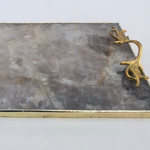 Smoky Quartz Agate  Serving Tray With Brass Handles