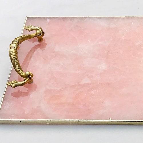 Rose Quartz Agate Serving Tray With Brass Handles Etsy