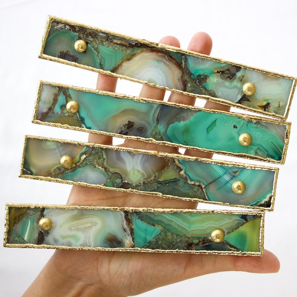 Set of 4 Green Agate Handle/Pull/Barbarella