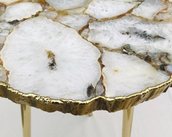 White Crystal Agate Organic Edge Side/Coffee Table