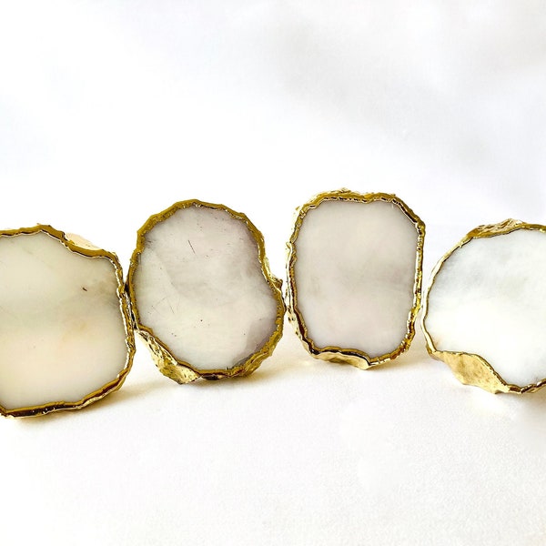 Set of 4 Hand Rounded White Agate Napkin Rings